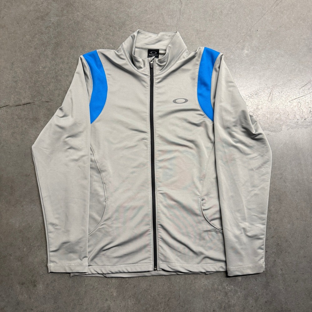 Oakley Mens Full Zip Athletic Jacket Gray Blue Mock Neck Large RN96548